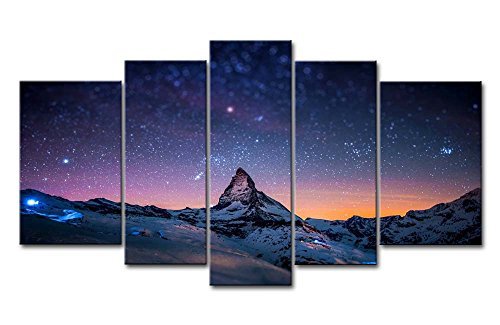5-teiliger Kunstdruck auf Leinwand, frisches Aussehen, Wandbild, Sternen-Nachthimmel über über den Bergen, öl-Landschaftsbilder für zuhause, moderne Dekoration für Wohnzimmer 5-teiliger Kunstdruck auf Leinwand, frisches Aussehen, Wandbild, Sternen-Nachthimmel über über den Bergen, öl-Landschaftsbilder für zuhause, moderne Dekoration für Wohnzimmer