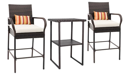 Sundale Outdoor 3 PCS Patio Bar Set, Wicker Outdoor Bar