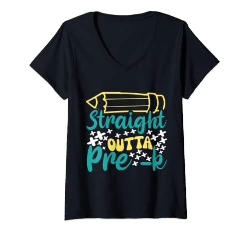 Mujer Straight Outta Pre K Preschool Graduation Retro Camiseta Cuello V