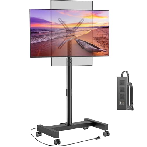 Perlegear Rolling TV Stand with Power Outlet, Tilt & Rotation TV Cart - Ideal for 26-50 Inch TVs up...