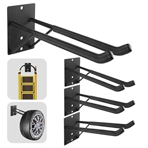 4-Pack 14-Inch Hooks for Hanging Heavy Duty with Support Rods，Garage Tool Organizer Wall Mount,Garden Tool Organizer for Folding Chairs,Car Tires,Ladders,Strollers, Power Tools
