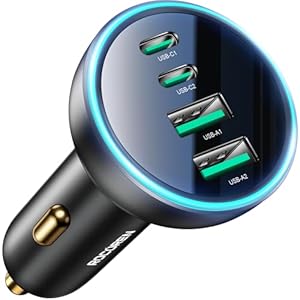 70W USB C Car Charger, Rocoren 4-Port PD Super Fast Charging Type C Car Charger for Multiple Devices, Cigarette Lighter Adapter, USBC Phone Adapter for iPhone 17/17 Air/16/15 Pro Max,Samsung S25,Piexl