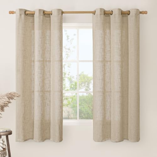 Image of LAMIT Sheer Linen Curtains 63 Inches Long for Bedroom, Faux Linen Textured Light Filtering Drapes Bronze Grommet Semi Sheer Neutral Panels for Farmhouse, 2 Panels, 34 x 63 Inch, Brown