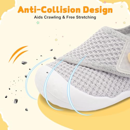 Image of FEETCITY Baby First Walking Shoes Wide Baby Shoes Infant Sneakers Newborn Crib Shoe Barefoot Lightweight Slip On Shoe