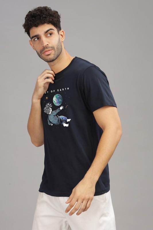 Image of XENOVAURBAN Men's Graphic Printed RN-Earth Round Neck Regular and Plus Size Cotton T-Shirt