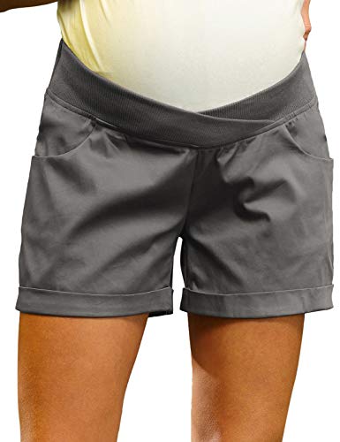 Women Maternity Casual Low-Rise Shorts Elastic Waist Summer Beach Shorts Dark Gray #TOP15