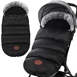 Kinderwagen-Fußsack, verdickte, mit Fleece gefütterte, warme Kinderwagen-Abdeckung für den Winter mit Fellkragen und Reißverschluss, wasserdichte Wimpeltasche, 88, 9 x 35, 6 cm große Decke