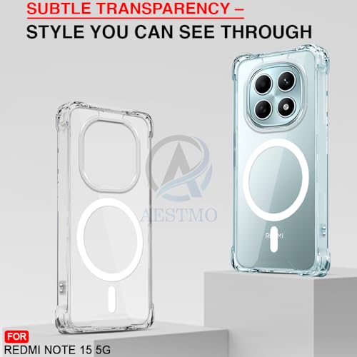 Image of AESTMO Clear Back Cover for Redmi Note 15 5G / Redmi Note 15 SE 5G / Poco M8 5G | 360 Protection | Transparent Back Cover (PC + TPU, Compatible with MagSafe Accessories, Transparent Bumper)