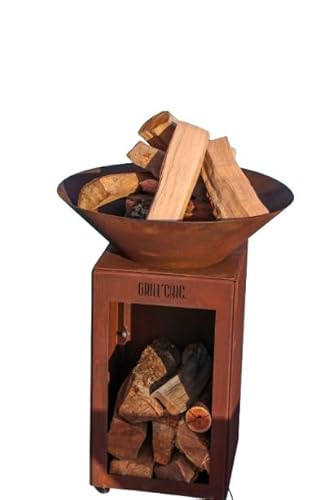 Bol à feu CEVENOL Simple Cuve Corten - Carré - Avec rangement bois - Conçu pour une ambiance chaleureuse et une organisation optimale
