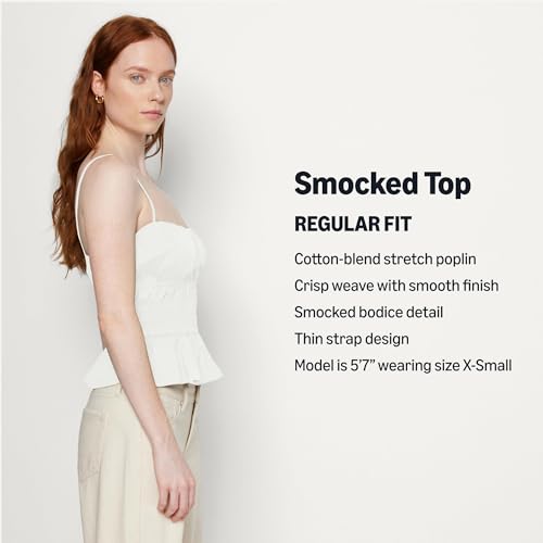 Amazon Essentials Women's Regular-Fit Smocked Cotton Stretch Poplin Tank, Bright White, Medium by Amazon Essentials - Used condition - Image 4
