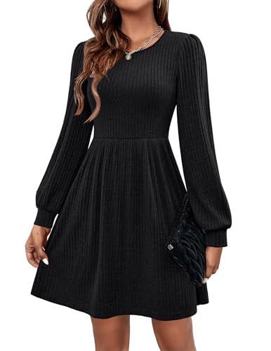 Hotouch Herbstkleid Damen Kleid Langarm Strickkleid Herbst Kleider Rundhals Winterkleid A-Linie Pulloverkleid Elegant Tunikakleid Freizeitkleid mit Taschen Schwarz XXL Hotouch Herbstkleid Damen Kleid Langarm Strickkleid Herbst Kleider Rundhals Winterkleid A-Linie Pulloverkleid Elegant Tunikakleid Freizeitkleid mit Taschen Schwarz XXL