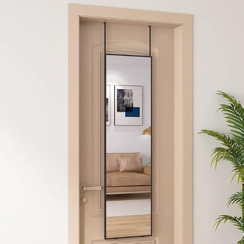 Beauty4U 50\" X 14\" Over The Door Mirror Full Length, Black Hanging Mirror for Door, Over Door Full Body Mirror with Hooks, Door Mirror for Bedroom, Living Room, Closet, Bathroom, Black