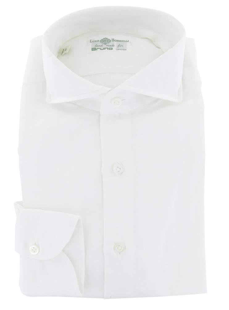 Luigi Borrelli White Solid Button Down Spread Collar Cotton Blend Slim Fit Dress Shirt Size x-Large 17 25