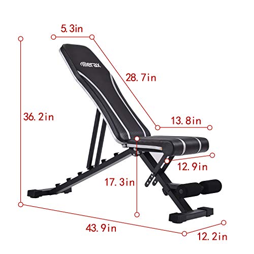 Merax Adjustable Weight Bench,Incline Decline Weight Bench, Exercise Fitness Bench for Full Body Workout, Weight Capacity: 500LBS
