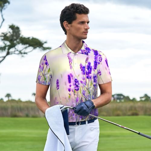 Polo de golf imprimé lavande homme t-shirt à manches courtes