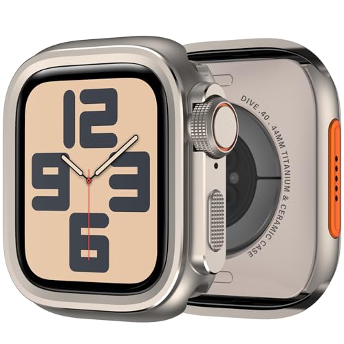 ZZDZZ Metallo 2 in 1 Cover per Apple Watch Series 6 SE Series 5 Series 4 44mm Con Coperchio Posteriore, Custodia Rigida Cornice Cover Protettiva per Apple Watch 44mm (Titanio)