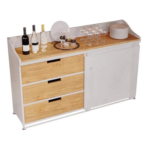GLigeT Almacenamiento Espacioso Aparador de Madera y Metal, Mueble Isla Cocina con cajones, Almacenamiento Puerta(Blanco,Grande)