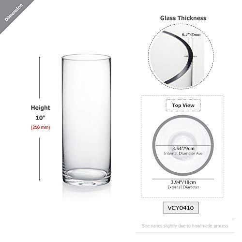 Wgvi Cylinder Vase, 4" W X 10" H, Floral Container, Flower Vases, Glass Candle Holder Centerpiece Planter Terrarium For Wedding Party, Home Accent Decor, Clear, 1 Piece #TOP1