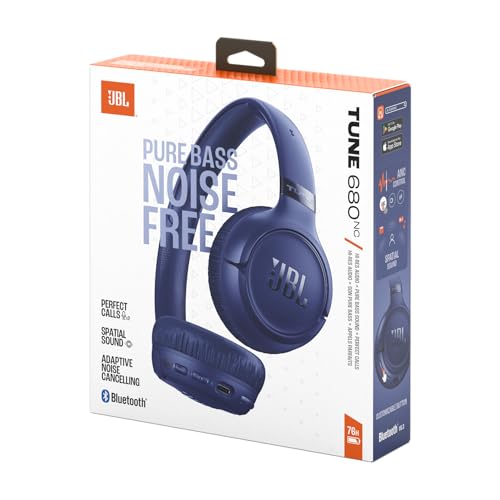 Image of JBL Tune 680 NC Wireless On-Ear Headphones with Adaptive Noise Cancelling, Smart Ambient, Up to 76 Hours Battery Life with Quick Charge Function, Google Fast Pair, Microsoft Swift Pair, Blue | Bluetooth 6.0, Smart Ambient, up to 76 hours battery life, Google Fast Pair, Microsoft Swift Pair and Hi-Res Audio