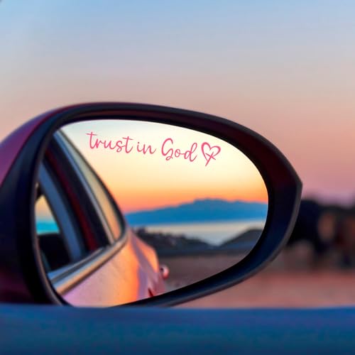 Image of Gosknor 6pcs Trust in God Rearview Mirror Stickers, Cute Heart Vinyl Car Mirror Decals Inspirational Rear View & Car Window Stickers for Women Auto Vanity Decoration Accessories (Pink)