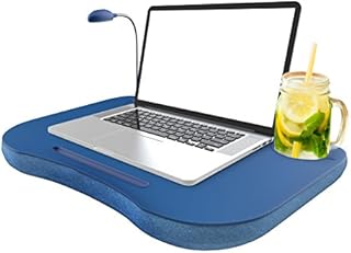 Laptop Lap Desk, Portable with Foam Filled Fleece Cushion, LED Desk Light, Cup Holder-for Homework, Drawing, Reading and More by Lavish Home (Blue)