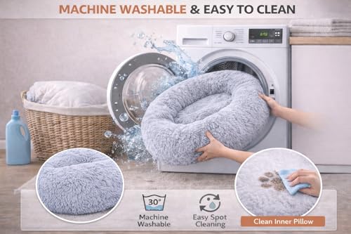 Image of ZEXSAZONE Summer Round Donut Pet Bed for Cats and Puppies Dogs Mat Cozy and Plush Raised Bedside Support Both Sides Use Like 2 in One Washable Sizes for Small Medium and Large Pets XL Grey