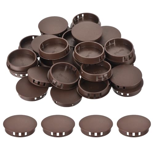 Image of MECCANIXITY 64PCS 50mm(2 inch) Brown Plastic Hole Plugs, Flush Type Panel Hole Plugs Insert End Caps for Locking Hole Tubes Furniture Cabinet
