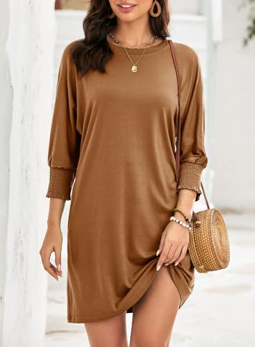 Image of Dokotoo Womens Dresses 2025 Spring 3 /4 Sleeve Fashion Dresses Crewneck Casual Mini Dress with Pockets S-XL