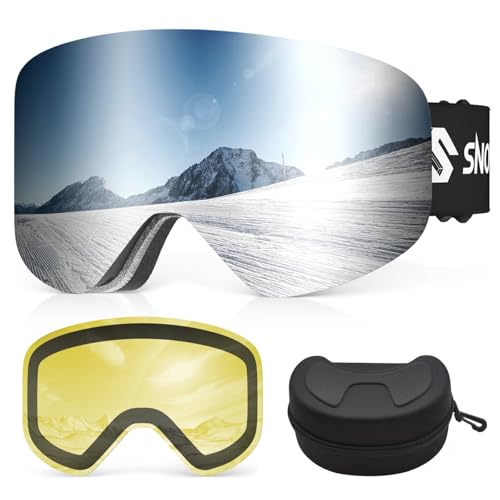 image for Snowalva Ski Goggles, Frameless OTG Snowboard Goggles with 2 UV400 Mag