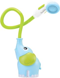 Yookidoo Baby Bath Shower Head - Elephant Water Pump with Trunk Spout Rinser - Adjustable Water Flow for Maximum Fun in Tub or Sink for Newborn Babies (Blue)