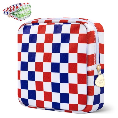 Image of Period Bag Pouch Soft Cloth Sanitary Napkin Storage Bag Portable Menstrual Pad Pouches Tampon Holder for Purse First Period Kit for Girls 9-12 (Red-Blue Check)