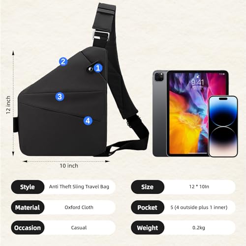 Vipost Anti Theft Crossbody Bags for Women/Men, Multi-Pocket Sling Bag Travel Crossbody Bag for Women with Adjustable Strap4