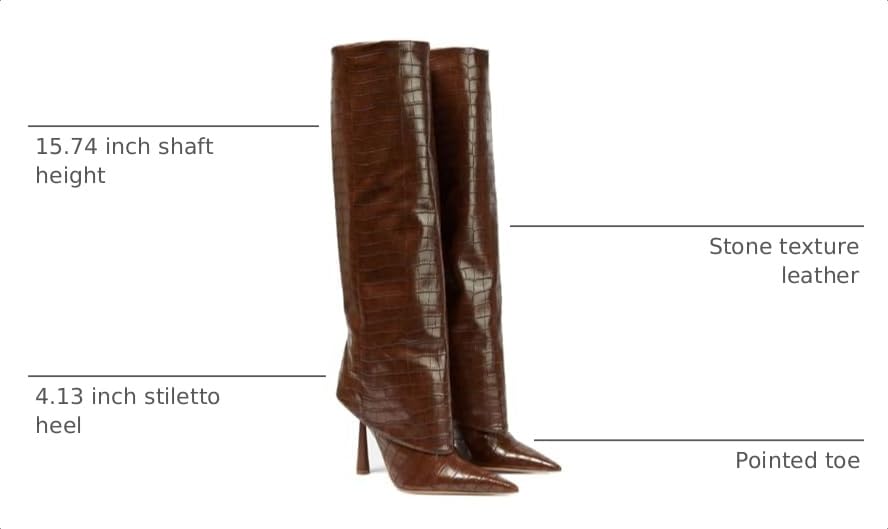 Image of Goolita Fold Over Boots For Women, Pointed Toe Stiletto Heel Knee High Boots Fashion Comfortable Slip On Tall Boots