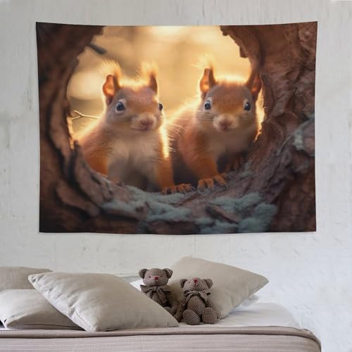Tapisserie murale écureuil grand format 150x200cm pour décoration chambre adulte et salon tendance