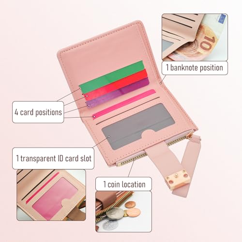 Wallet Women, Waterproof Leather Purses for Women Multifunctional Button Credit Card Holder Slim Wallet Purse Cute Zipper Card Wallet Small Wallet for Coin Card Change (Brown)4