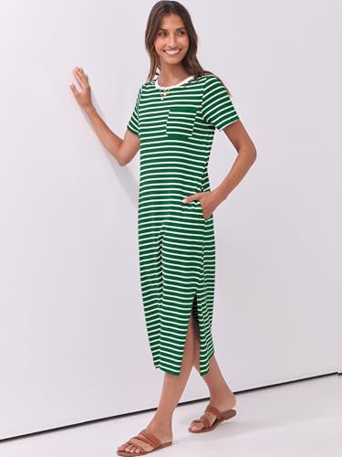 Image of ANRABESS Womens Midi Dress,Summer Long Tshirts Dresses,Short Sleeve Split Stripe,Comfy Travel Beach Vacation Casual Wear