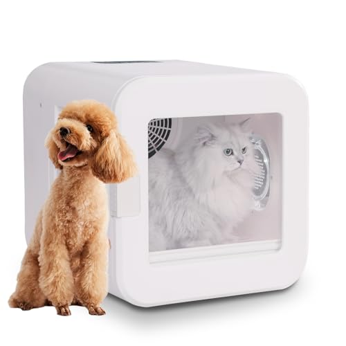 Pet Grooming Dryer Box – Ultra Quiet 62L Pet Hair Dryer, Fully Automatic with Smart Temperature Control, 360° Efficient Airflow, Ideal Cat and Dog Drying Box for Small Pets, White