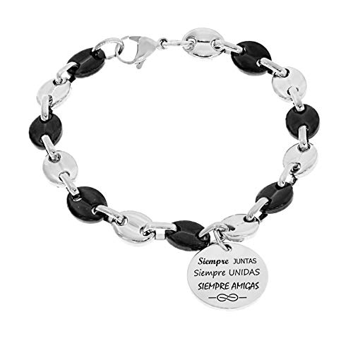 TEMPUS FUGIT. Regalo para la Amiga. Pulsera Calabrote Bicolor 11 mm. de Acero Inoxidable Antialérgico Inalterable, con Mensaje Grabado