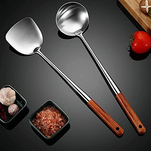 Espátula e concha wok, conjunto de ferramentas de concha de escumadeira, espátula para wok, espátula