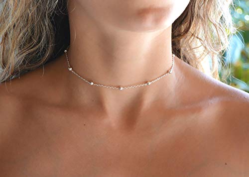 Itianxi Silver Ball Chain Choker Necklace,Silver Plated Cute Dainty Tiny Simple Minimalist Chain Chokers Necklaces For Women #TOP3