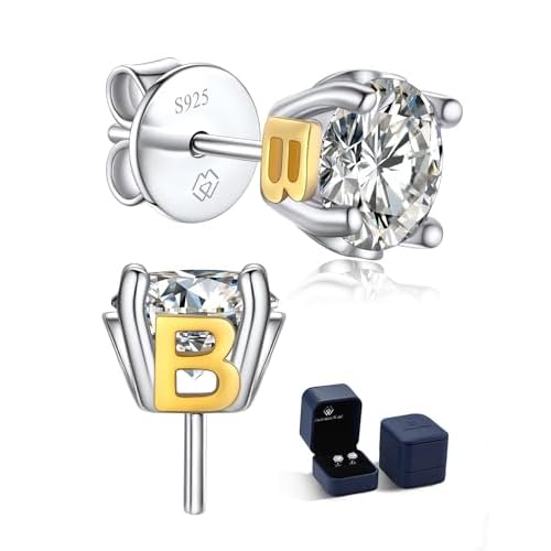 MomentWish Moissanite Stud Earrings, Christmas Gift for Her, 2 Carat Lab Created Diamond Earrings for Women, 925 Sterling Silver Initial Earrings Men Earrings Alphabet Letter Earrings