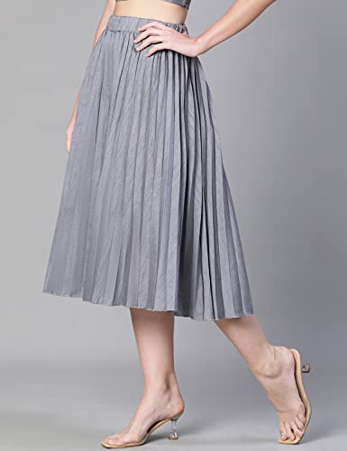 Image of oxolloxo Women Beige Jacquard Printed Pleated & Elasticated Skirt