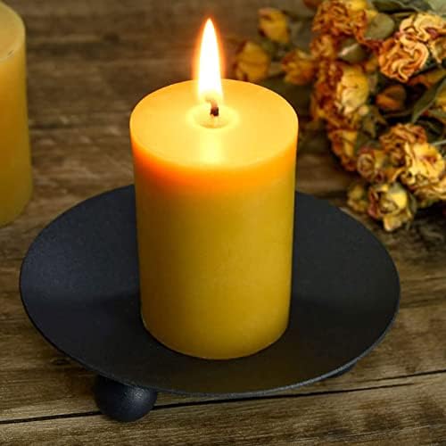 Feliciay 2pcs Pillar Candle Holders, Metal Candle Stand Round Tray, Church Candle Dish Pillar Holder for Christmas Table Decorative Home Living Room Decor(Black) - 10cm