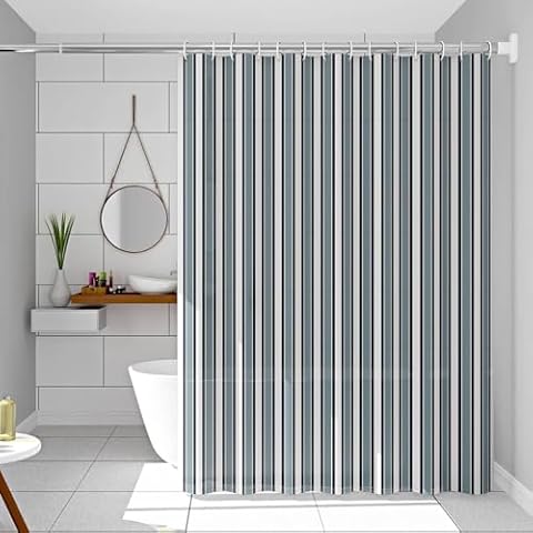 Homxi Grommet Shower Curtain,118" W x 78" H,Fabric Shower Curtain White Grey Black Stripes Shower Curtain Liners PEVA Bathroom Window Curtain with Hooks Cover