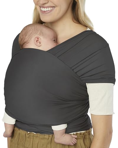 Ergobaby Sustainable Knit Aura Baby Carrier Wrap for Newborn to Toddler (8-25 lbs) - Comfortable, Ergonomic, & Ultra-Soft Newborn Wrap Carrier - One Size Fits Most - Rayon, Soft Black