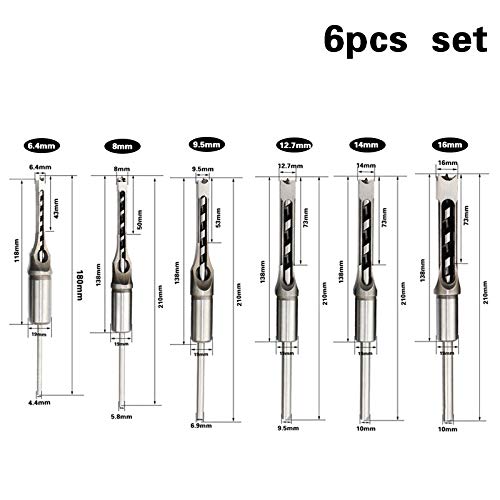6PCS HSS Punte Da Trapano Elicoidali Set Di Punte Da Trapano Per Mortasatura A Scalpello Quadrato Con Foro Quadrato Set Di Strumenti Per Trapano Per La Lavorazione Del Legno