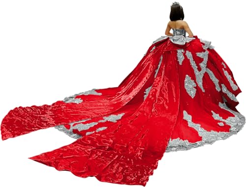 Silver Appliques Quinceanera Dresses with Big Bow Puffy Shiny Ball Gown with Train Glitter XV Dress YU0194