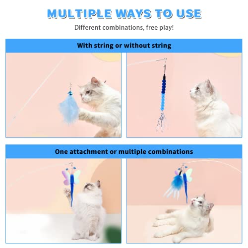 Ikoiho Cat Wand Toy For Indoor Cats 6Pcs Fairy Feather Cat Toys With Retractable Fishing Pole Replaceable Feather Attachments Dragonfly Tassel Worm With Bells Cat String Kitten Toy Gift (Blue) #TOP3
