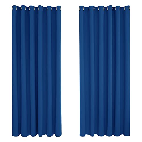 Deconovo Bedroom Curtains Soft Solid Thermal Eyelet Blackout Curtains for Children 90 x 90 Inch 2 Panels Blue