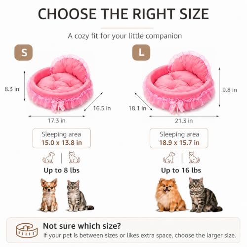 Pink Dog Bed Washable Princess Cat Couch Soft Plush Pet Sofa Nest Mat Snuggle Kitten Puppy Cave Beds Cute Cozy Kitten Doggy Kennel Cushion Small Medium Dogs Cats Sleeping Pad (S, Pink) - Image 2